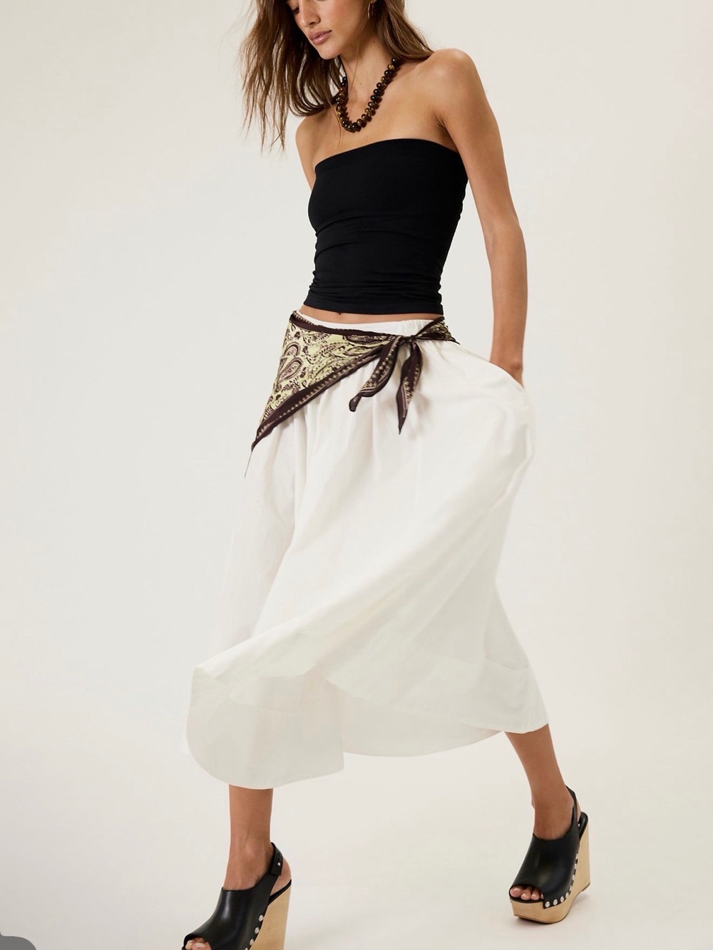 Free People Lowen Midi Skirt Ivory